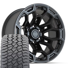 Df03 18x9 Black Defiant Wheels 27565r18 At2 Tires Set Fits Silverado Tahoe