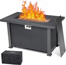 Propane Fire Pit Table 44 Inch, 50000BTU Rectangle Fire Table with Cover & Rain 