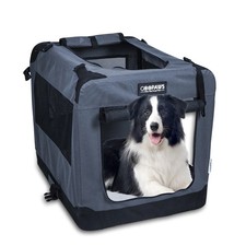 Jespet Soft Sided Pet Crate 3-Door Folding Dog Carrier, Grey, 36"L