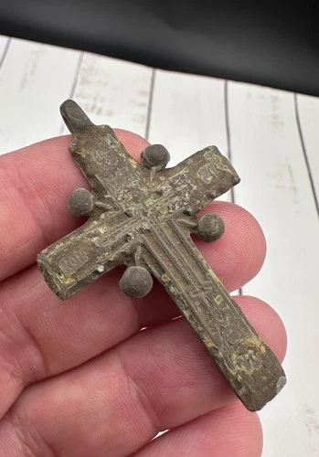ANTIQUE 18 CENTURY UKRAINE russian COSSACK CROSS Orthodox Icon CRUCIFIX vtg old