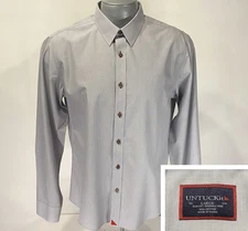 UNTUCKit L Large Slim Fit Long Sleeve Mens Shirt Gray w/ Red Accents Button Up