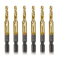 6-pc 10-32NC Combination Drill Tap Bit Set SAE, 10-32NC Thread Size, Titanium...