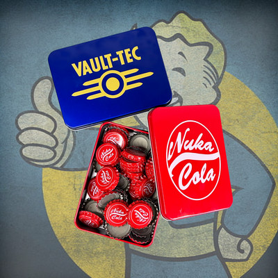 Vault-Tec Nuka Cola Cap Stash Custom Metal Tin Full of Fallout Bottle Caps
