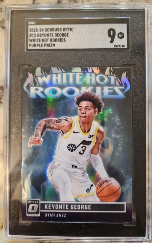 2023-24 Donruss Optic #12 Keyonte George White Hot Rookies Purple Prizm MT 9