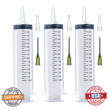 3 Pcs 150ml Syringes w/ 14G 1.5" Blunt Tip Needles, Adapters, Sterile, Food Grad