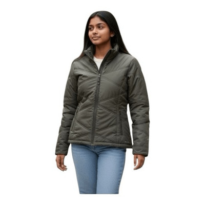 Merrell Grey Quilted Women Jacket Size XS Winter Puffer Zipper Drawstring Hem