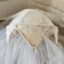 Vtg Teardrop Bead Lace Wedding Veil