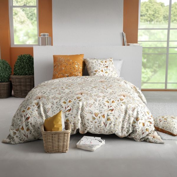 Parure de lit 220x240 cm en pur coton Dahlia au tissage fin 57 fils