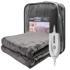 Heated Throw, Blanket Throw 50" x 60", Double-Layer Flannel with 4 Heating Se...