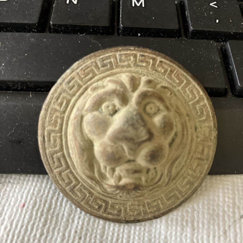 LION HEAD MEDALLION FOUND METAL DETECTING (Maybe from buckle or Bridal Rosette?)