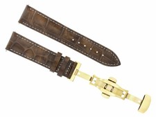 19MM LEATHER BAND STRAP FOR OMEGA SEAMASTER DEPLOYMENT CLASP WS L/BROWN GOLD