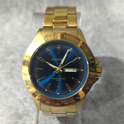 Armitron Men's Quartz Analog Gold Tone Bracelet Watch Blue Sunburst Day/Date