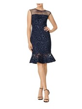 AIDAN MATTOX Womens Metallic Sleeveless Boat Neck Midi Evening Fit + Flare Dress