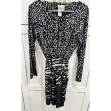 Donna Morgan Womens Animal Print Belted Midi Dress Size 8 Black