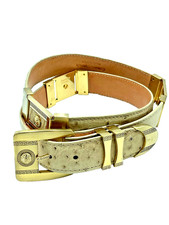 Vintage Gianni Versace Medusa Gold Buckle Belt 1.5" Bone Ostrich FQ Leather