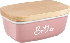 ALELION Pink Butter Dish with Lid for Countertop - Ceramic Farmhouse 
