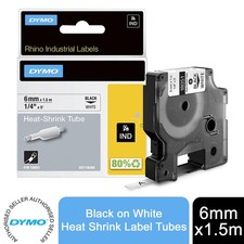 DYMO RhinoPRO Heat Shrink Label Cable Tube Industrial 6mm x 1.5m Black on White