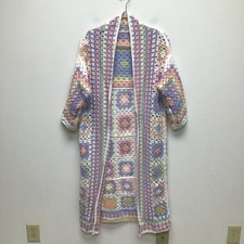 POL Pastel Crochet Cardigan Womens Granny Square Open Front Boho One Size NWOT
