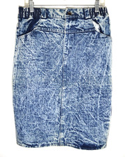 Vintage 80s Womens Denim Skirt Long Stone Wash Size 28 Medium Blue Made USA