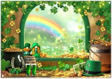 7x5ft Fabric Happy St. Patrick's Day Backdrop Arched Window Lucky Irish Shamrock