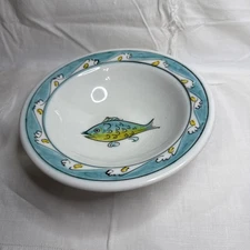 VTG Ikaros Greek Pottery Wall Hanging Bowl Fish Rhodes Green Turquoise 8.25 D