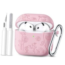 for Airpods 4 Case Cover with Cleaner Kit, Cute Flower AirPods 4 Case A-Pink