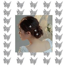 Girls Silver Butterfly Hair Claws - 40 Pcs Non Slip Clips For Sliver