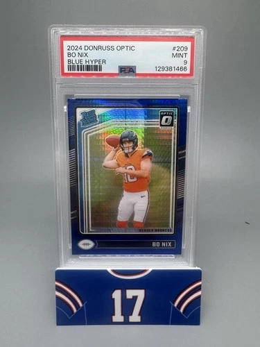 Bo Nix 2024 Donruss Optic Blue Hyper Rated Rookie Card #209 PSA 9