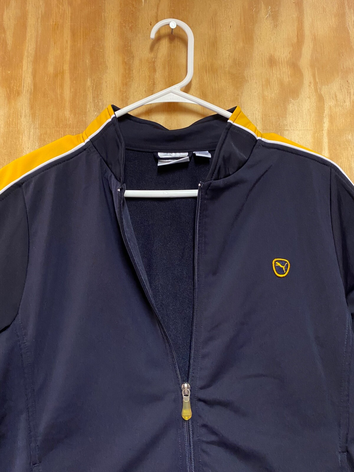 Puma Men's Short Sleeve Full Zip Blue Yellow Logo Atheltic Bike Size L