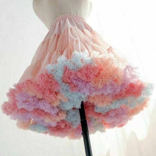 Women Girls Rainbow Petticoat Crinoline Tutu Skirt Sweet Lolita Underskirt - Picture 2 of 11