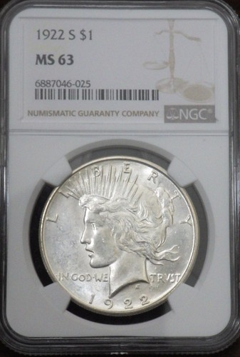 1922-S Peace Silver Dollar NGC graded MS 63