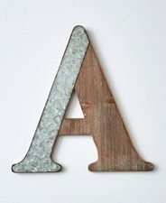 "A" MONOGRAM LETTER GALVANIZED WOODGRAIN FINISH DECORATIVE WALL HANGING