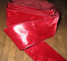 1 yard  Vintage 2 " Rich burgandy red  French velvet rayon Ribbon NOS