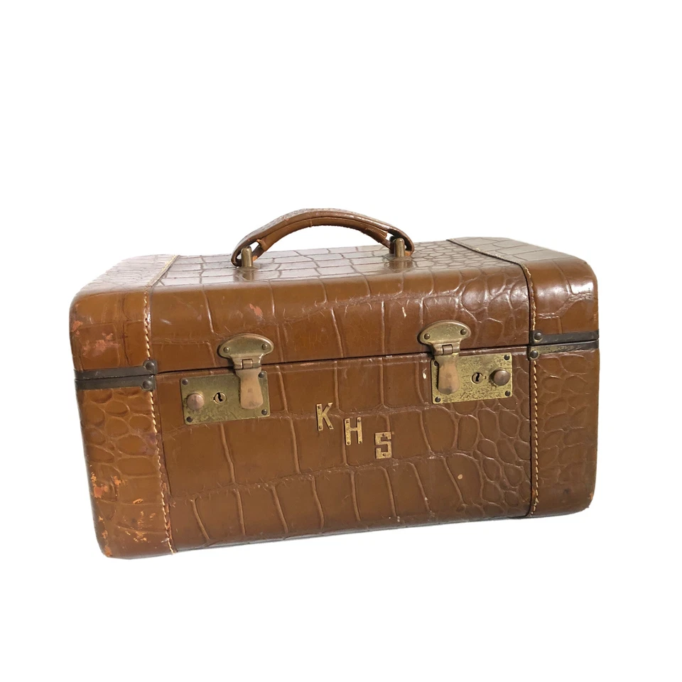 1950's Art Deco Alligator Embossed Leather Train Case - Image 3 of 4