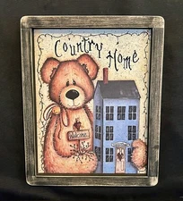 Primitive Country Print *COUNTRY HOME* black handmade frame 9 1/2" x 12"