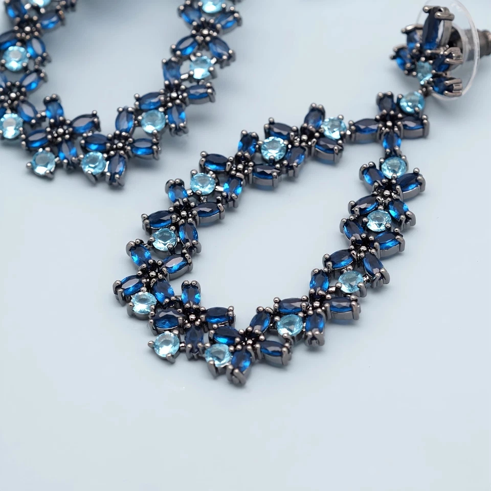 Висячие серьги синий кубический цирконий падение обруч милый женщин винтажные ювелирные изделия 20003 - Изображение 3 из 4