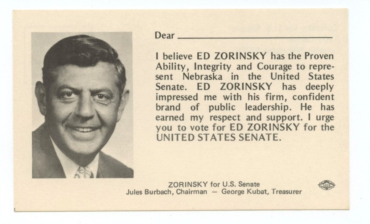 Ed Zorinsky Portrait Nebraska Politician Postcard | eBay