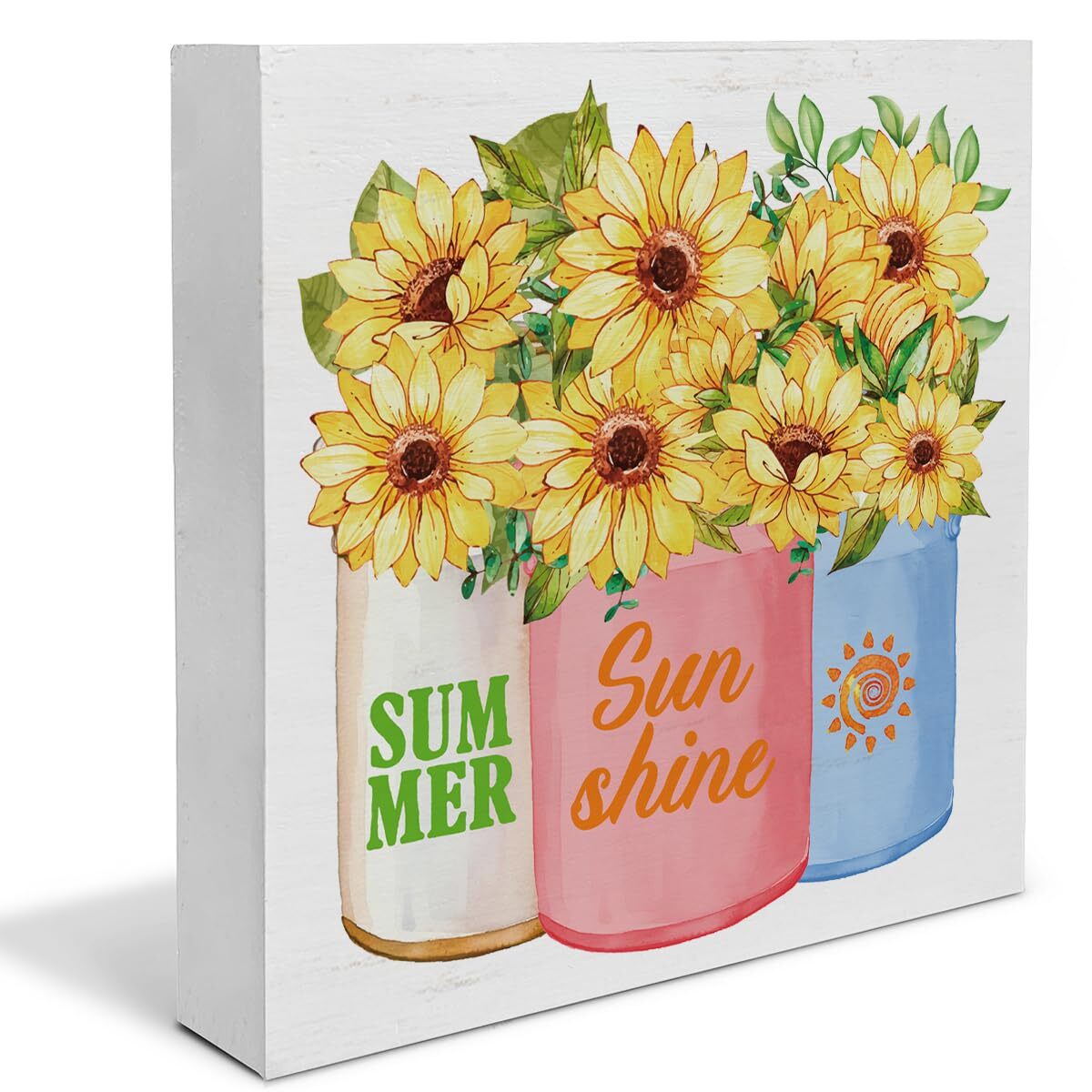 как выглядит Summer Decorations Sunflower Sunshine Wooden Box Sign Indoor Tabletop Gift 5"x5" фото