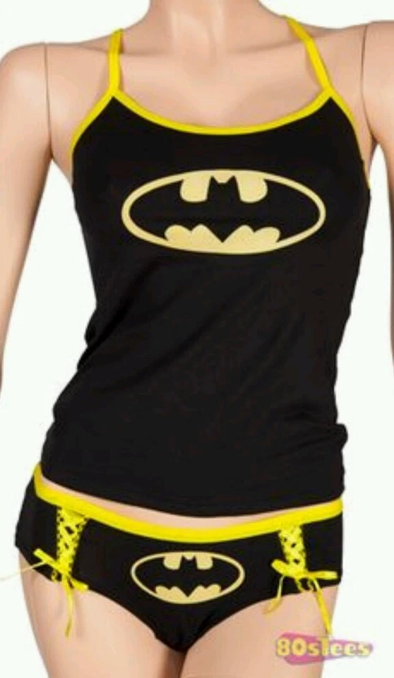 Juego de camisola y bragas Batman para mujer que brillan en negro oscuro/amarillo, talla M Foto 4 de 4