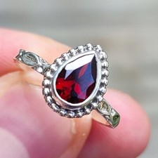 Natural Garnet Gemstone 925 Sterling Silver Handmade Delicate Women Rings B 133