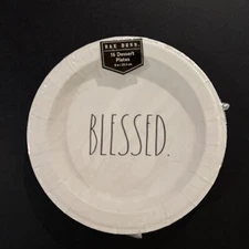 2019 Rae Dunn 16 Count 8in White "BLESSED." Dessert Plates 3- AC4