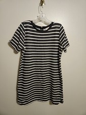  LOFT Womens Black Cream Striped Dress L Petite 