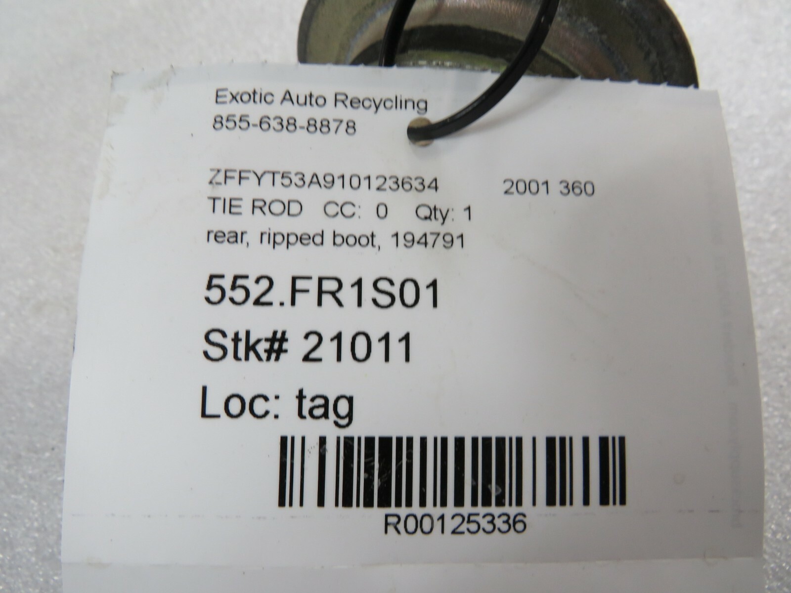 Ferrari 360, F430, Rear Tie Rod, Used, Ripped Boot, P/N 194791