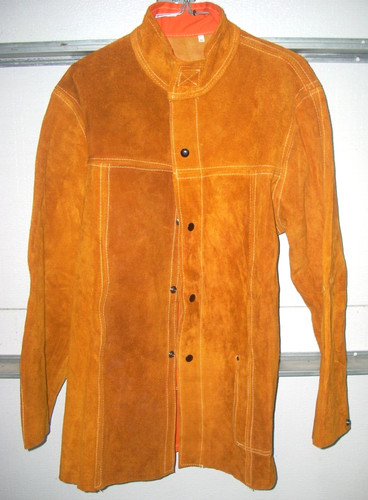 Leather Welding Jacket w Hunter Orange FR Back Snap Front Inside Pocket 2XL