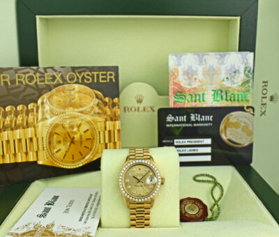 ROLEX Ladies 18kt Gold President Champagne Dial Diamond Bezel 69178 SANT BLANC