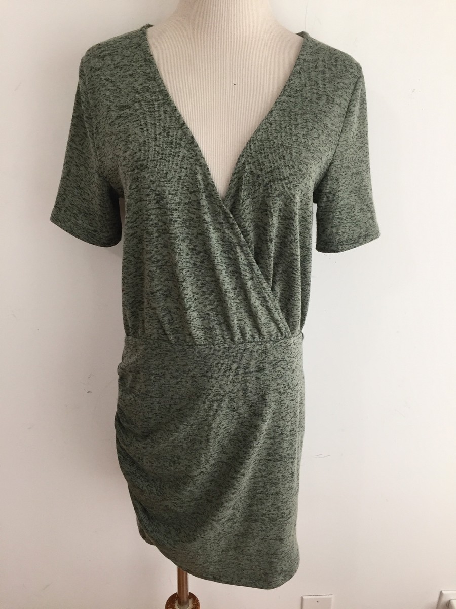 zara knit wrap dress ZARA Trafaluc Faux Wrap Dress Marled Sage & Olive Knit Size M