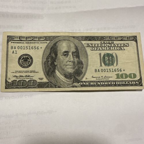 BA0015 1656 $100 dollar bill *star note* Series 1999 A Rare great condition ☆ - Picture 3 of 4