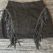 Mini Skirt Womens M Country Fringe Zip Closure Black Cocktail Cowgirl SHEIN EUC