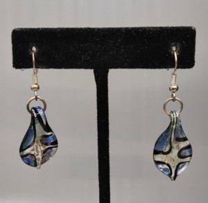 Small Silver Tone Gold Speckle Speck Black Blue Green Glass Dangle Drop Earrings