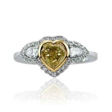 Fancy Honey Yellow Citrine With Shiny Clear CZ 1.54TCW Three Stone Wedding Ring